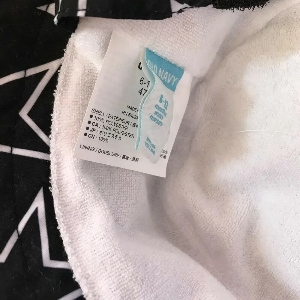 Old Navy Girls Boys Swim Hat Size 6-12‎ Months Black White Stars Bucket NEW